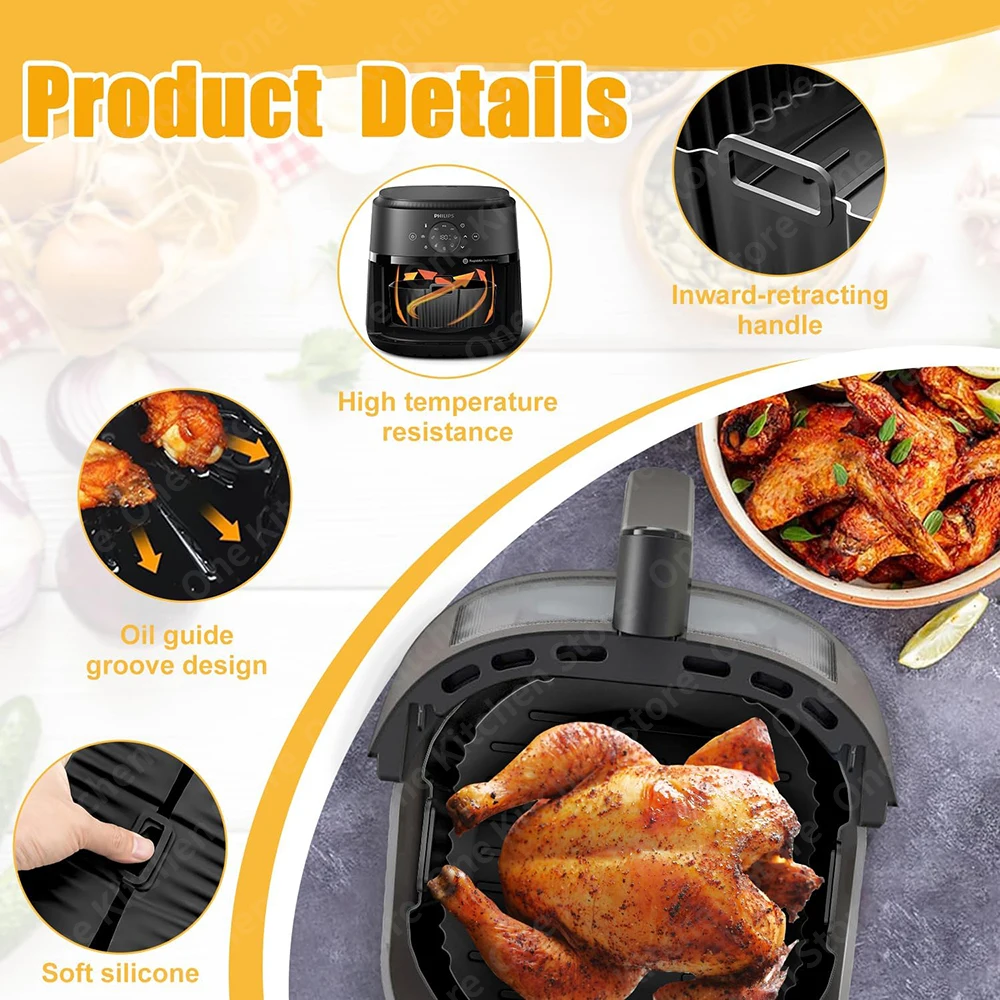 Enhanced Silicone Air Fryer Baking Tray - Large 23cm, 9-Inch Square Liners