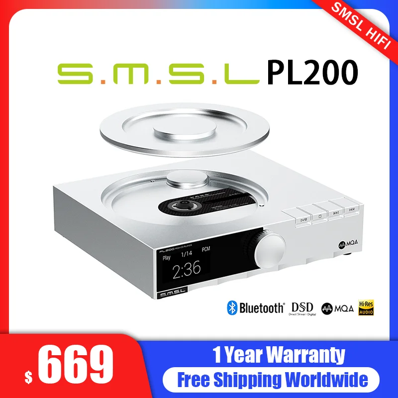 SMSL PL200 고해상도 클래스 CD 플레이어, 디지털 오디오, MQA DAC, AK4499EX, DSD512, 블루투스 LDAC, Aptx-HD, 32 비트, 768kHz, 리모컨 포함