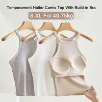 Haut Camisole à col licou fileté avec soutien-gorge intégré, haute élasticité, écharpe ajustée, bonnet fixe, sous-vêtements respirants pour femmes 1