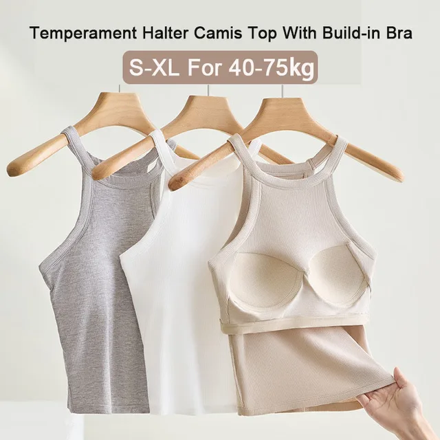 Haut Camisole à col licou fileté avec soutien-gorge intégré, haute élasticité, écharpe ajustée, bonnet fixe, sous-vêtements respirants pour femmes 1