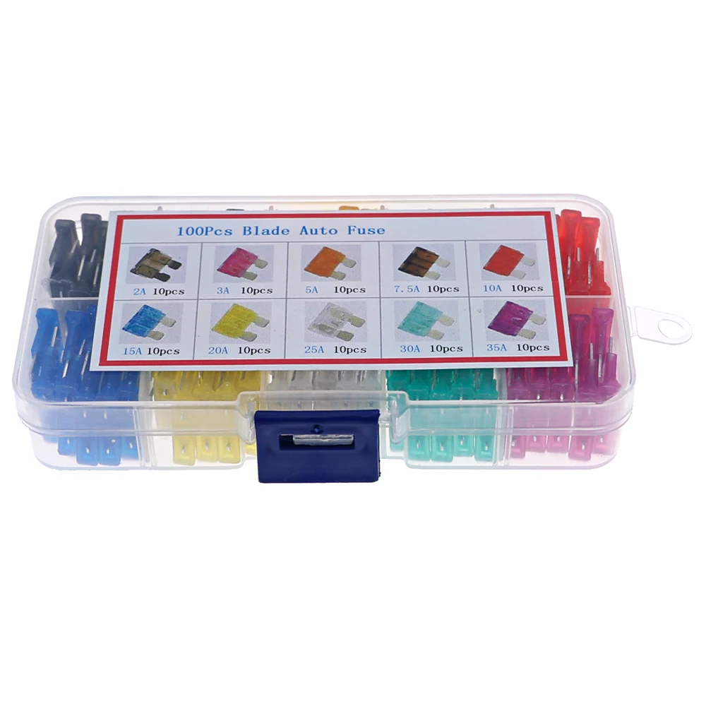 Assorted Standard Blade Fuse Mixed pack kit 100Pcs/lot 2A 3A 5A 7.5A 10A 15A 20A 25A 30A 35A ceramic fuse,smd fuse,glass fuse