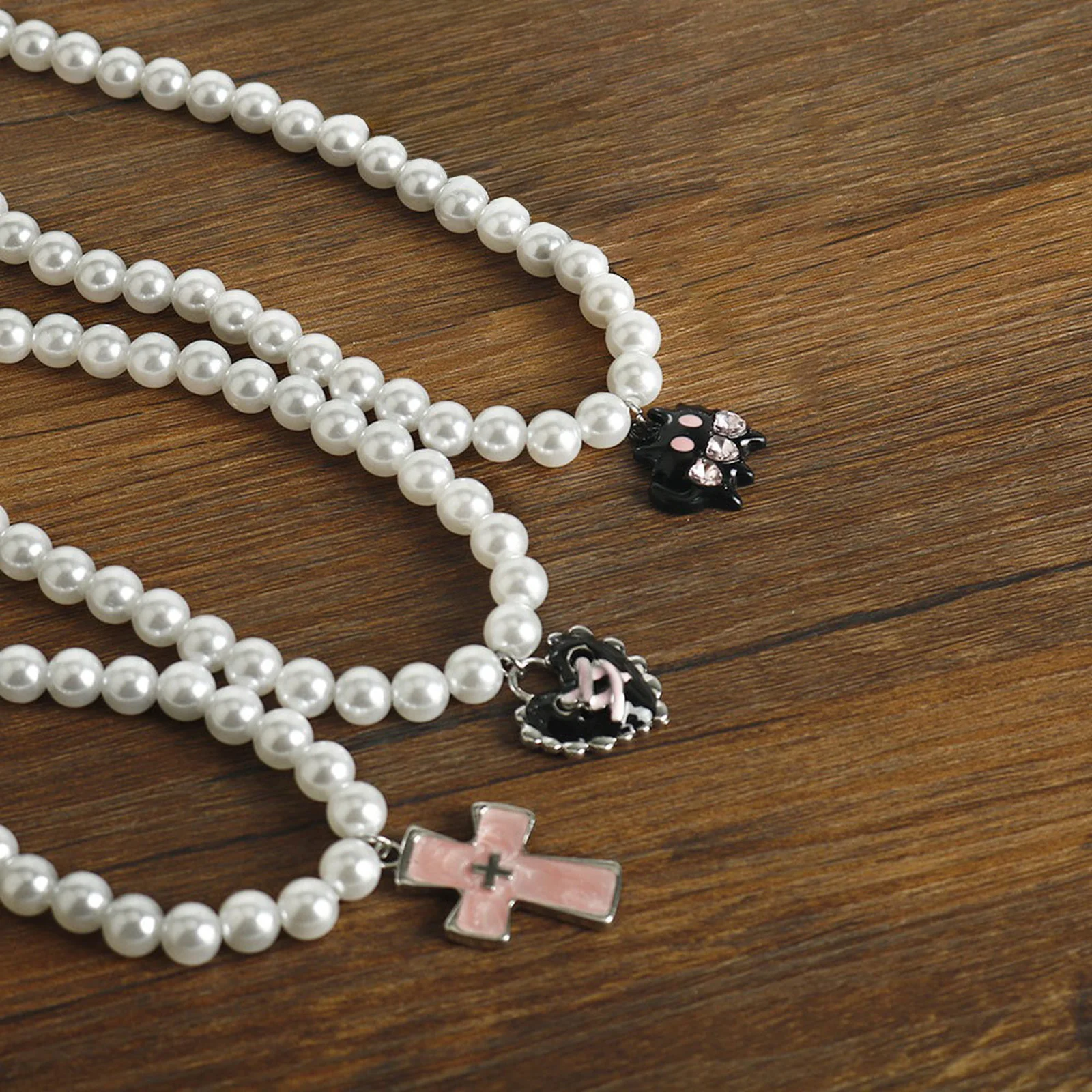 Heart/Cross Pearl Pendant Necklaces Sweet Clavicle Chain Necklace Jewelry Valentine's Day Present for Women and Girls