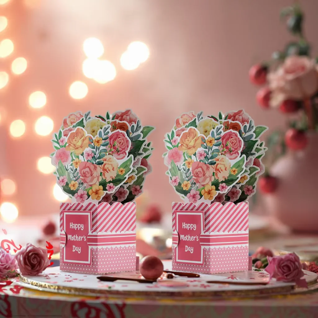 Pop Up Card 3D Flower Bouquet Greeting Cards with Note Card and Envelope for All Occasion Mother's Day 1PCS For Women