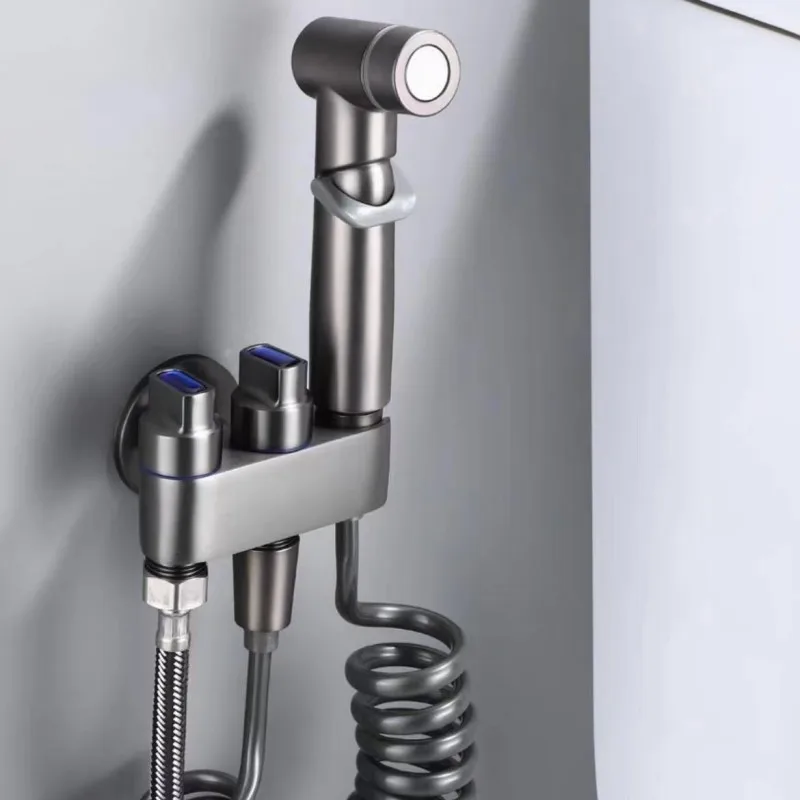 Pulizia Della Toilette Rubinetto Per Pistola A Spruzzo Rame Compagno A Tre Vie Famiglia Ad Alta Pressione Uno In Due Out Kit Bidet Valvola Grigio/Arge