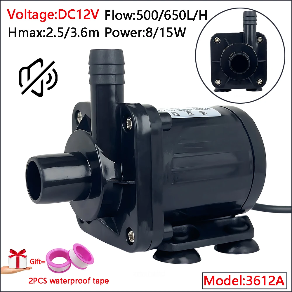 ปั๊มน้ำแบบจุ่มขนาดเล็ก DC12V เงียบ ระบายความร้อนด้วยน้ำ พร้อมมอเตอร์ไร้แปรงถ่าน สำหรับสวนและระบบไฮโดรโปนิกส์ 1