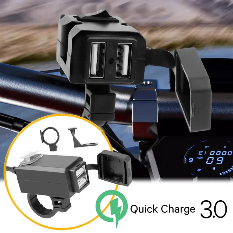 

Motorcycle Phone Charger Vehicle-mounted Dual USB Quick Charger handlebar Waterproof QC 3.0 Digital Voltmeter USB Cable Adaptor