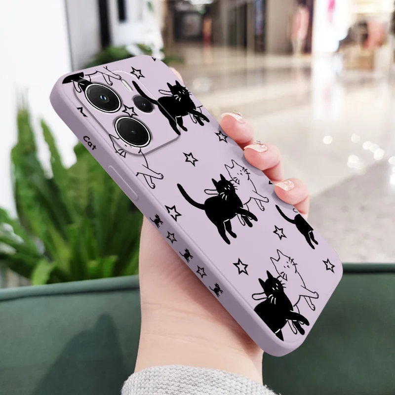 Star Cute Cat Liquid Silicone Phone Case Cover