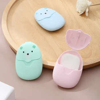 일회용 종이 비누 휴대용 손 세척 만화 미니 비누 종이 향기 슬라이스 시트, 여행 캠핑 바디 클렌저, 1 박스