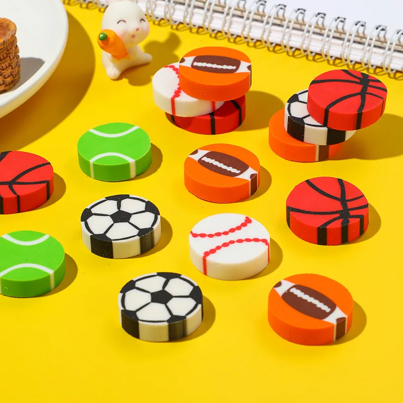 Creative Ball Eraser Cute Cartoon Basketball Football Baseball Tennis Pencil Erasers for Kids School Stationery Gifts 10Pcs/Lot