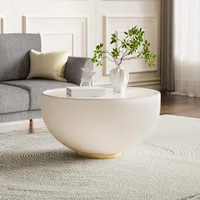 29.53" Round Coffee Table, Modern Coffee Table with Decorative Vertical Texture, 29.53 inch Bowl White Coffee Table Center Table 1