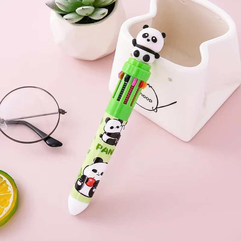 Panda-shaped 10-color gel pen, creative cartoon silicone 10-color ballpoint pen, cute click pen for students, multi-color pen fo