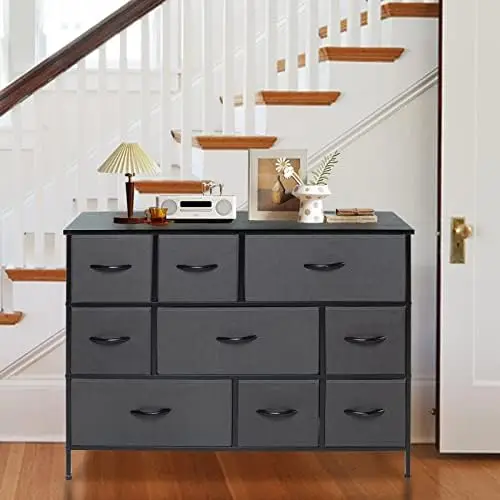 

Wide Drawer Dresser Storage Organizer 9-Drawer Closet Shelves, Dressers Storage Chest for Bedroom, Living Room, Hallway & Nu Lip