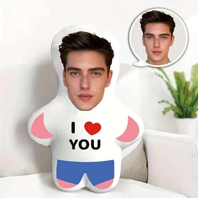 Customized "I Love You" mini plush doll personalized photo pillow, perfect couple gift, soft polyester 1