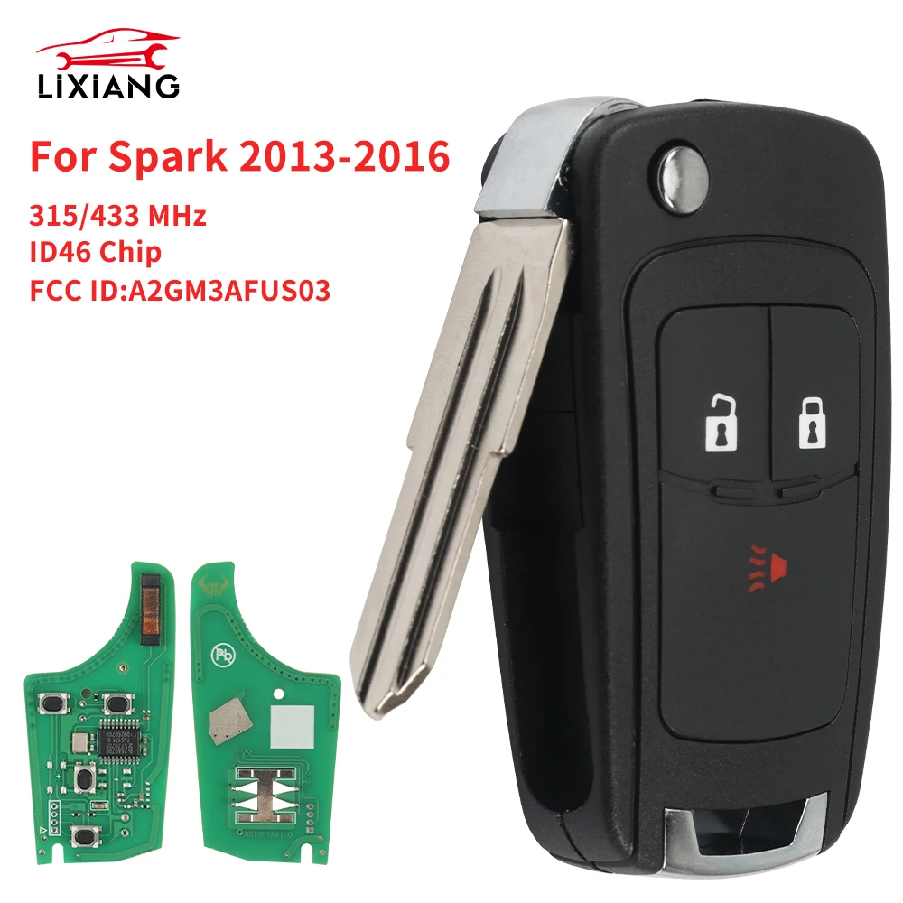 รีโมทกุญแจพับได้ 3 ปุ่ม LIXIANG รุ่น A2GM3AFUS03 GM94543201 ความถี่ 315MHz/ 433MHz ชิป ID46 สำหรับรถยนต์เชฟโรเลต สปาร์ค ปี 2013 2014 2015 2016