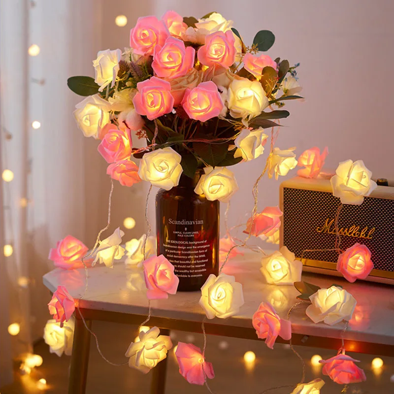 

1.5/3/6m LED String Lights Rose Indoor Garland Christmas Decor Holiday Valentine's Day Party Wedding Xmas Fairy Lighting