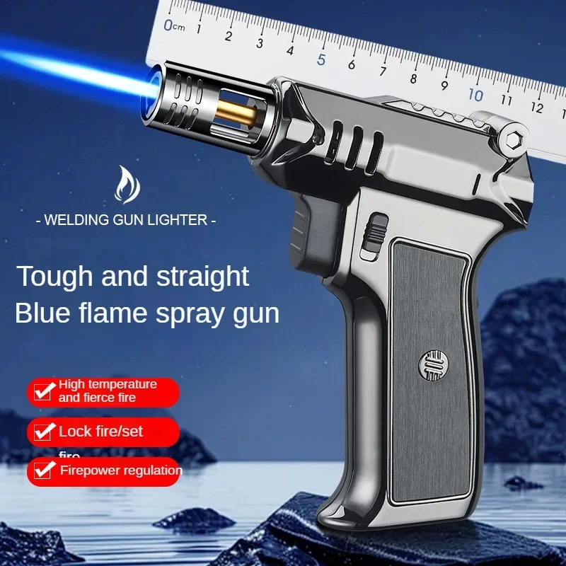 Outdoor Windproof Butane Gas Turbo Metal Lighter Multipurpose High Temperature Welding Gun Inflatable Lighter Men's Smoking Tool