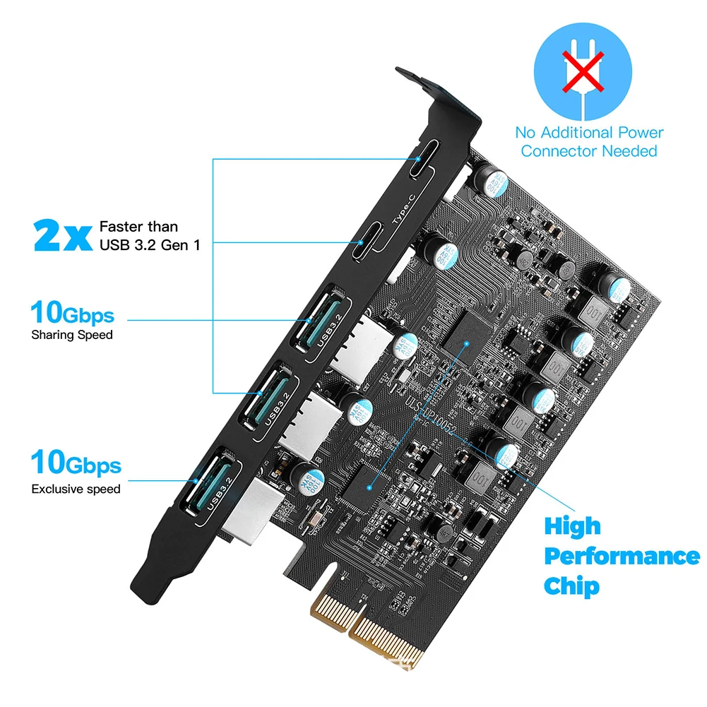PCIe X4 에서 USB 3.2 확장 카드 추가, 윈도우 7, 8/10, 32/64 비트, 맥 OS 10.8.2, TPYC-C 지지대, 20Gbps, 3x USB3.2 및 2x