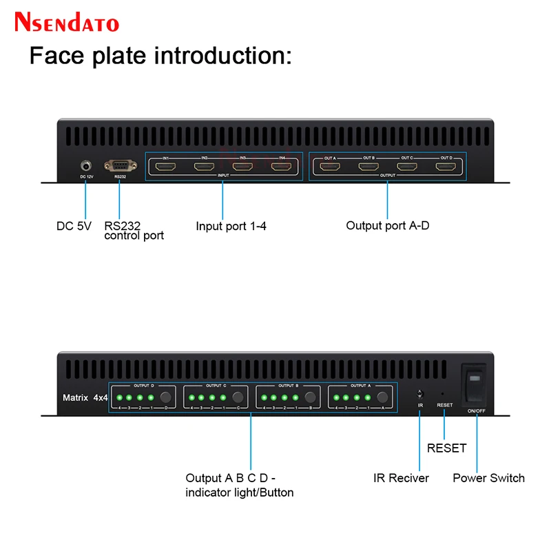 HDMI True Matrix 4x4 4 in 4 out 4K 30HZ HDMI Switch Splitter Switcher with IR RS232 Adapter For computer TV Monitor