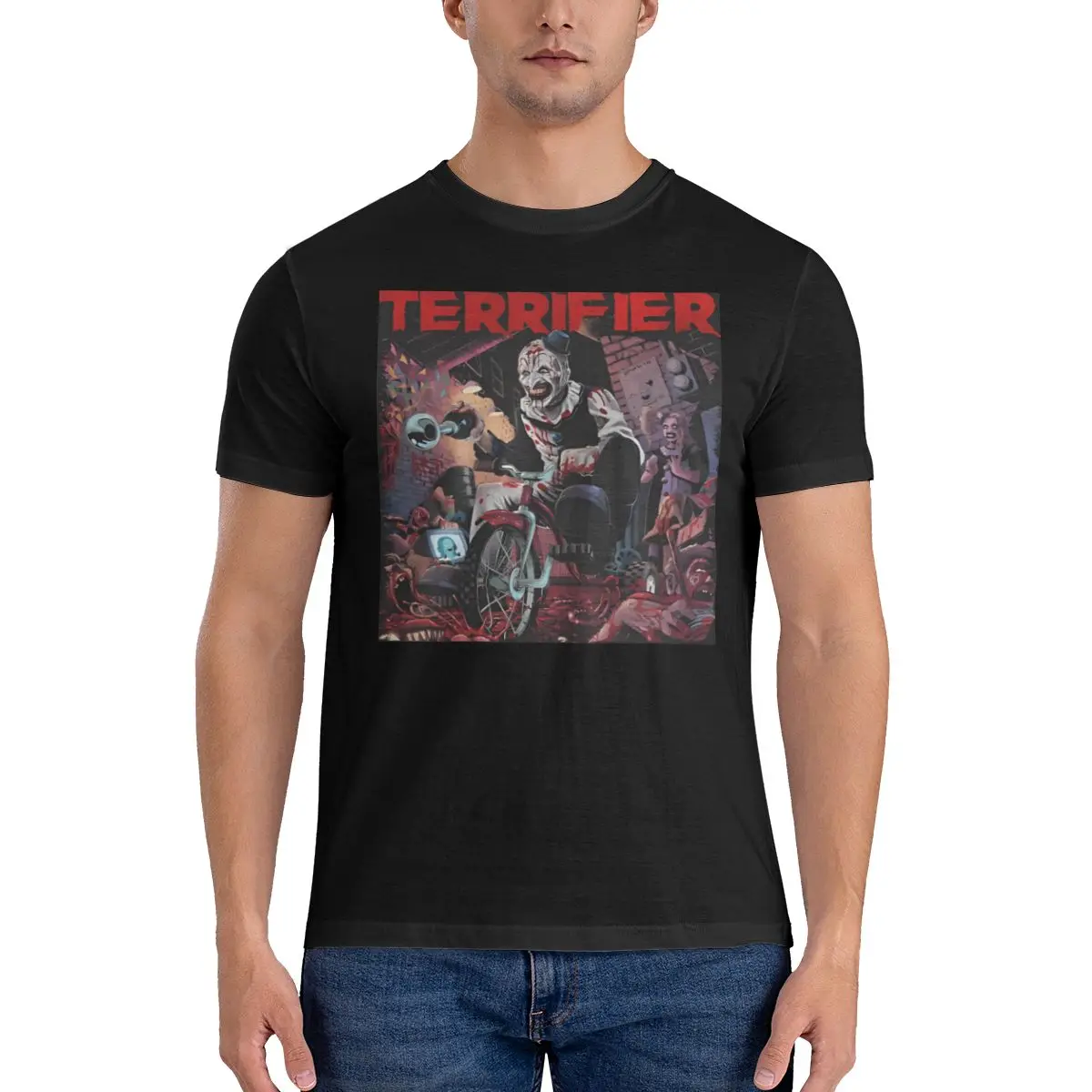 The Joker Riding A Bicycle T-Shirt Uomo Terrifier Film Horror T-Shirt Vintage In Puro Cotone T-Shirt Girocollo Manica Corta
