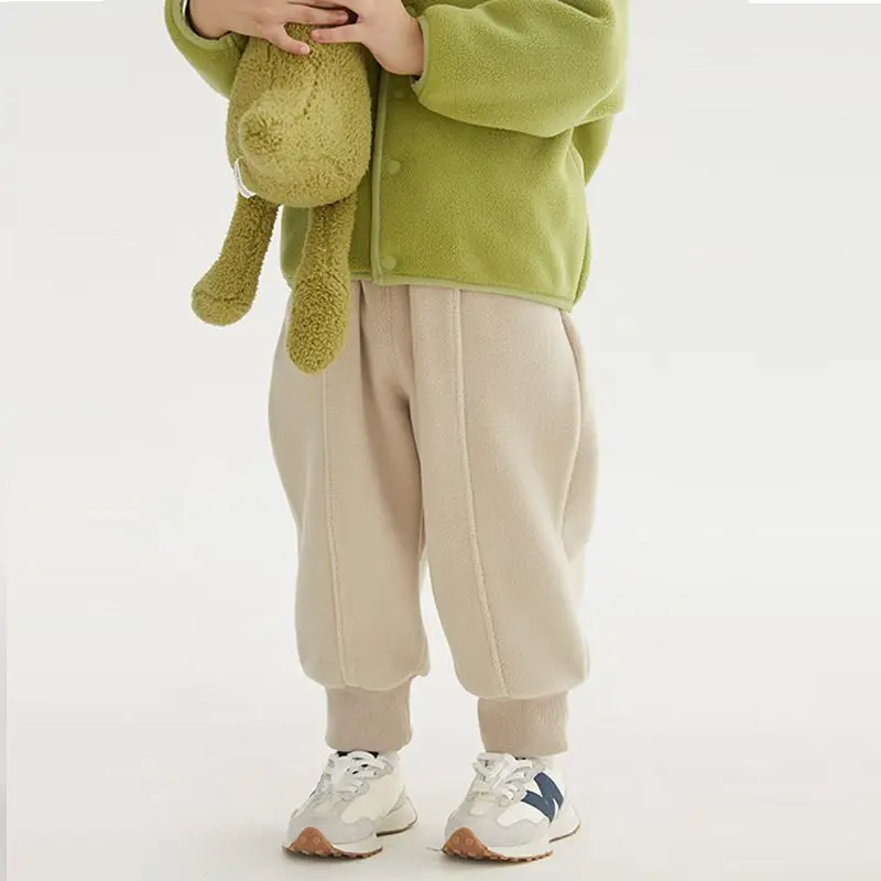 

Winter Kids Solid Fleece Sweatpant for Boys Ankle Length Harem Pant 1+y Young Children Clothes Autumn Warm Girls Casual Trousers