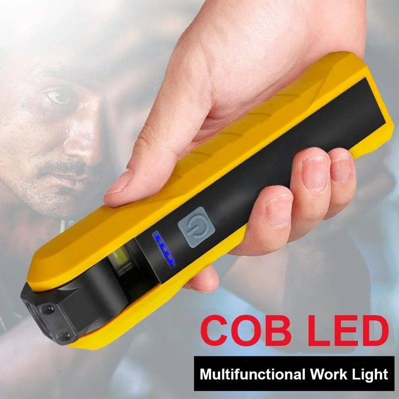 Luz de trabajo COB portátil, linterna magnética, 4 modos de iluminación, recargable por USB, giratoria, lámpara de traba