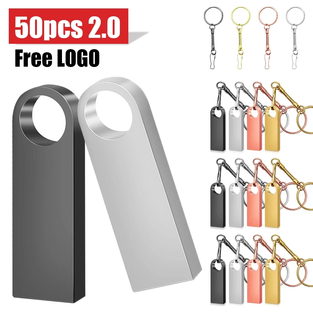 

50PCS Free Custom LOGO USB Flash Drive 4GB 8GB 2.0 High Speed Pen Drive 16GB 32GB 64GB 128GB Pendrive metal usb sticks with key