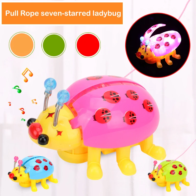 

Kids Electric Pull Rope Toys Cute Swinging Walking Seven-starred Ladybug Toys Creative Fun Light-emitting With Music Doll Toys