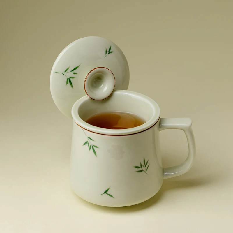 Chinese Style Ceramic Mugs, Home Personal Office Creative Teacup With Cover, Filtered Tea Water Separation, Tea Cups, 300ml, 1Pc