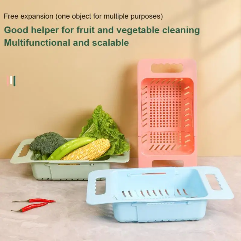 1pc Expandable Plastic Sink Draining Basket, Rectangular Kitchen Cleaning &  Storage, Fruits And Vegetables Filter Basket