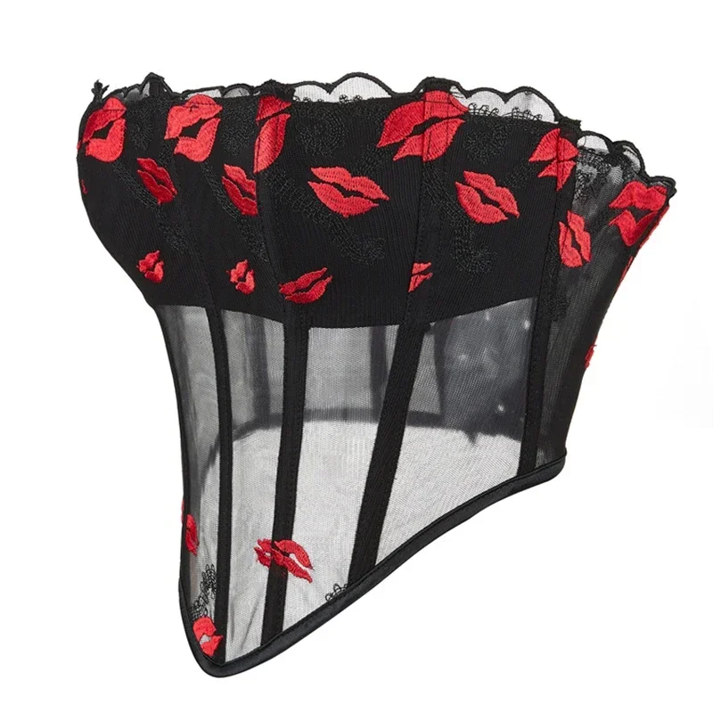 Sexy Corsets Women's Overbust Corsets Plastic Boned Lace Up Bustiers Tops Torso Body Shaperwear Waist Trainer