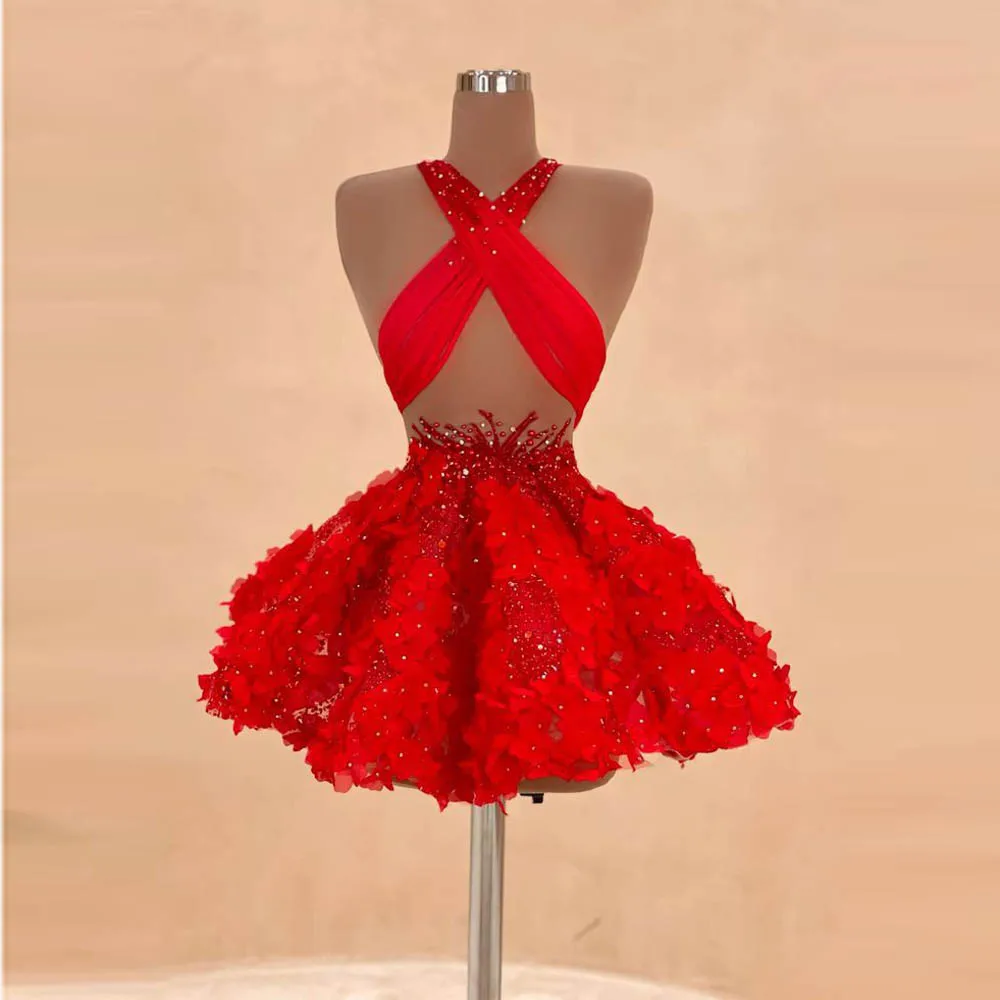 Red Short Cocktail Dresses Sexy V Neck Beads Sequins A Line Sexy Prom Dress Summer Graduation Homecoming Gowns