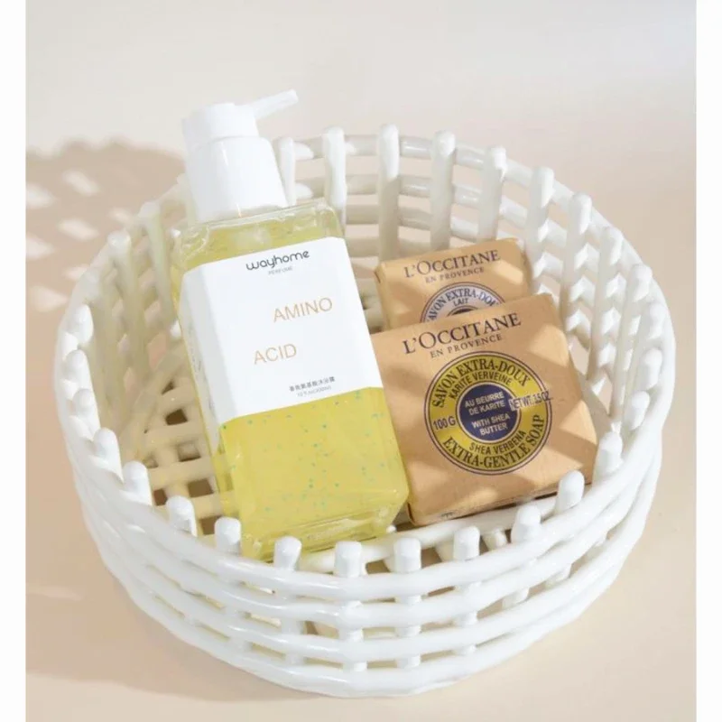 

Handmade Nordic Morden Woven Ceramic Basket Bowls Eco-friendly Porcelain Fruit Basket Set of 3 for Home Hotel Bathroom Sotrage