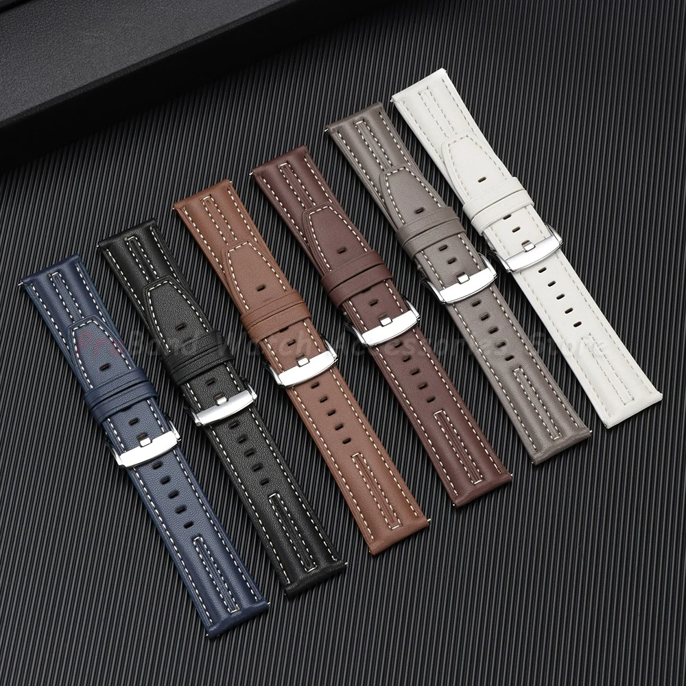 Vintage Genuine Leather Quick Release Watch Band - 22mm Cowhide Sport Bracelet