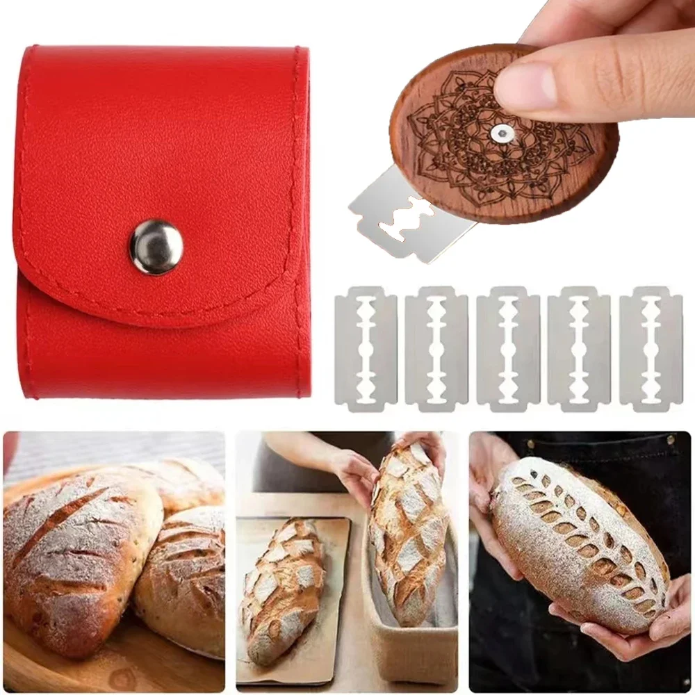 

Wooden Bread Knife Razor Cutter With 5 Razor Bag Round Bread Lame Dough DIY Sourdough Bread for Scoring Slashing Tool