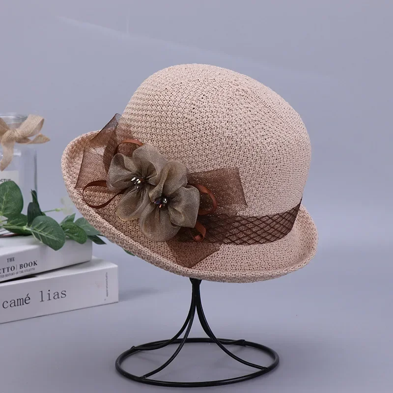 1 Stück Version Sommer Neue Frauen Strick atmungsaktive Blume Fischer Hut Outdoor Sonnenschirm Sonnenschutz Curly Edge Kurz-Rand Hut – Detail 2