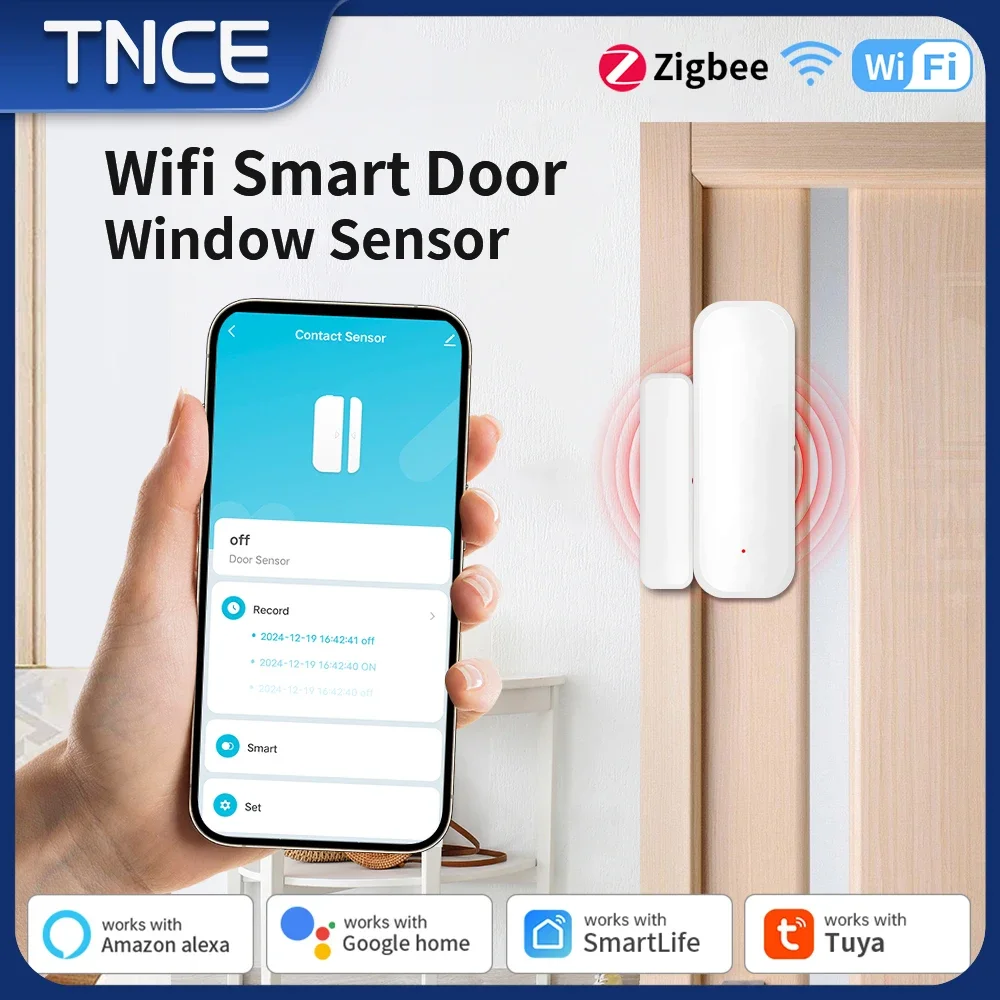 Tuya Door Window Sensor wifi/zigbee Open Close Detector Home Security Alarm System Smart Life Remote Control alexa google TNCE