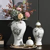 Golden high Flower vase Ceramic jar Chinese living room decorations and ornaments Ink painting general jar Ceramic storage jars 1
