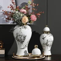 Golden high Flower vase Ceramic jar Chinese living room decorations and ornaments Ink painting general jar Ceramic storage jars 1