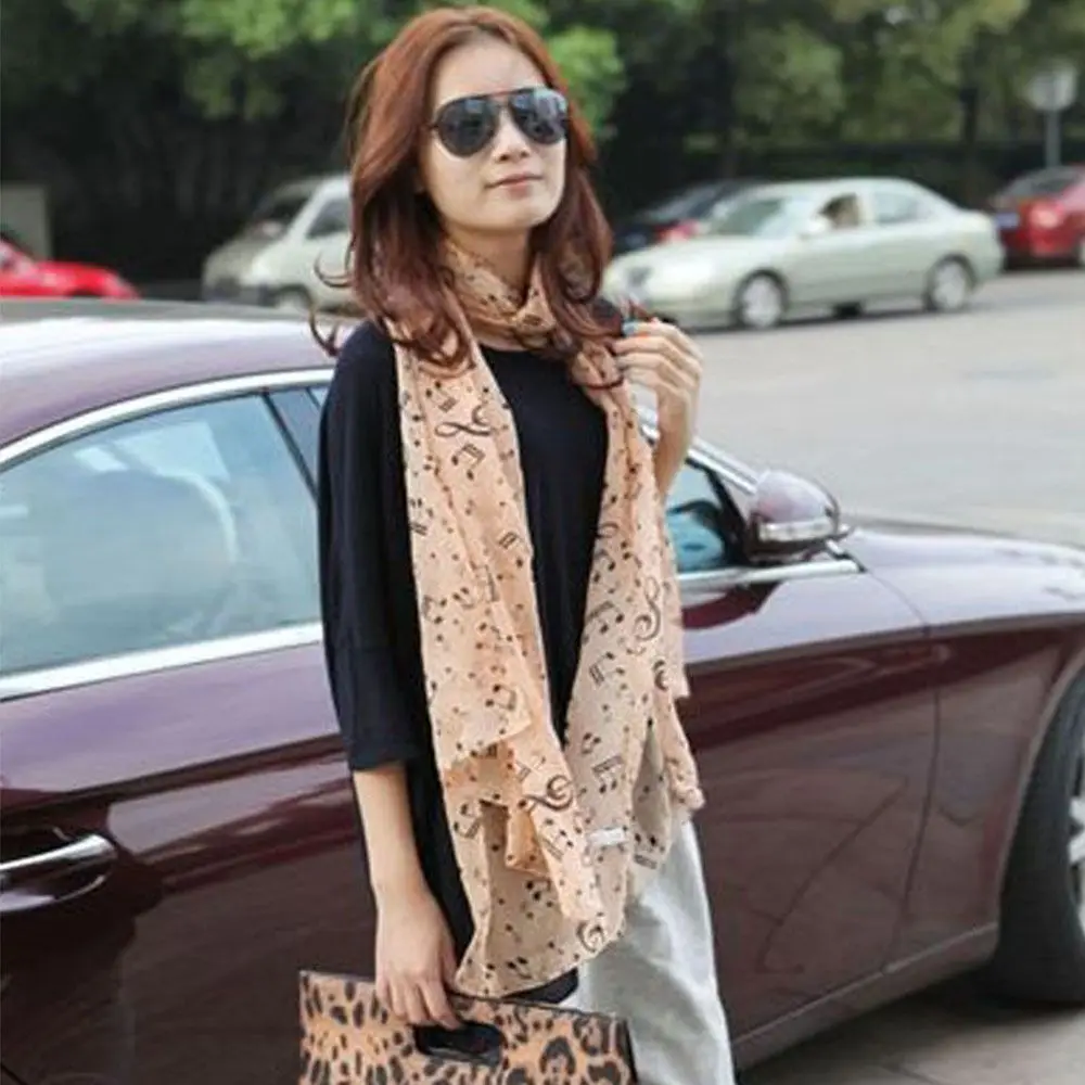 Trendy Women Neck Scarf Ladies Gift Accessory Treble Clef Printed Muffler Chiffon Silk Scarf Music Note Printed Scarf Shawl 2