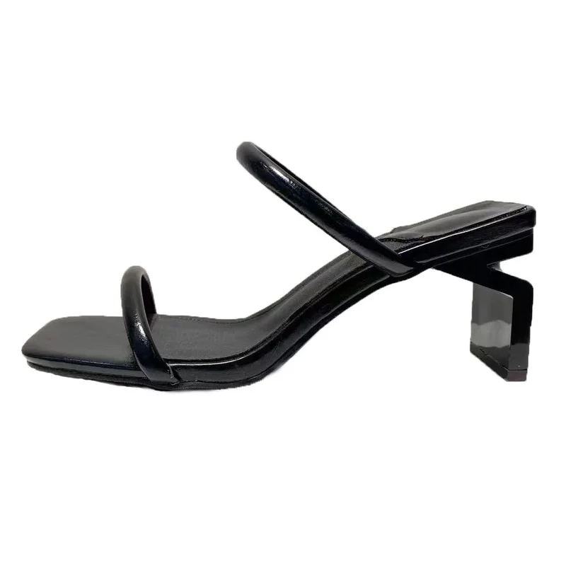 Fashion Brand Sandals Women 2022 Summer New Square Open Toe Slip on Mid Heels Women Pumps Thick Heels Party Slippers Female