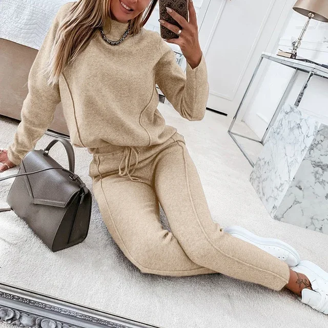 Automne femmes survêtement sweat cordon pantalon costume femme 2022 mode dames décontracté ample à manches longues pull ensemble de sport 1