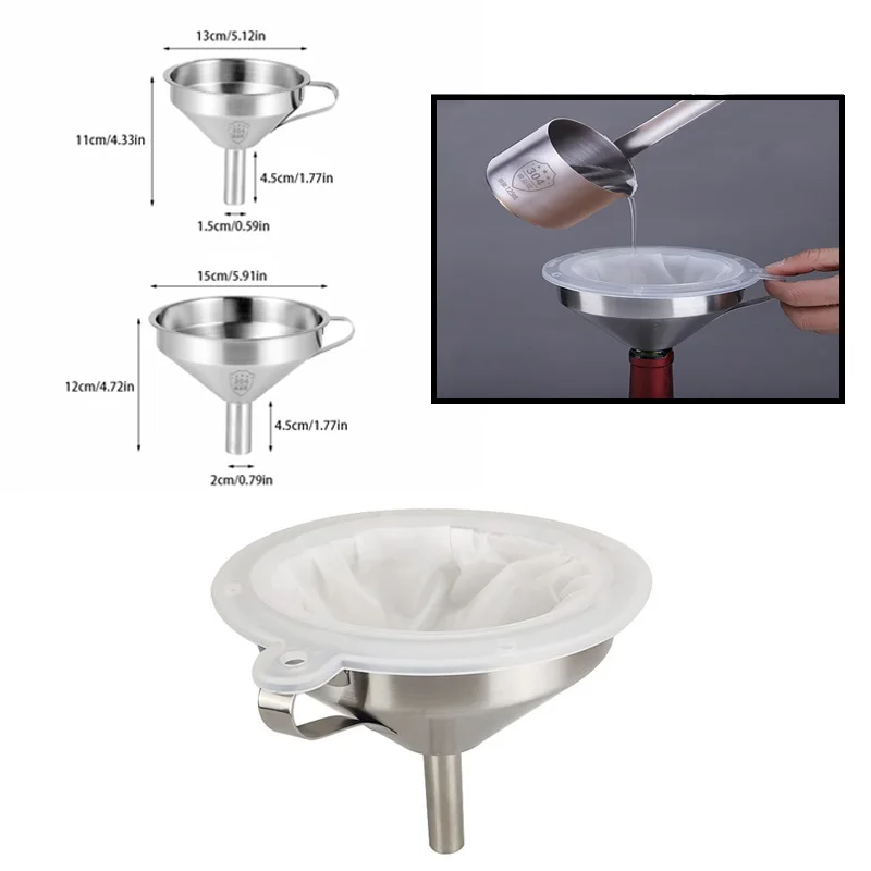 Kitchen utensils 100/120/200/300/400/450 Mesh Strainer Nylon Filter Stainless Steel Funnel Fruit Milk Traditional Chinese Medicine Oil White Wine