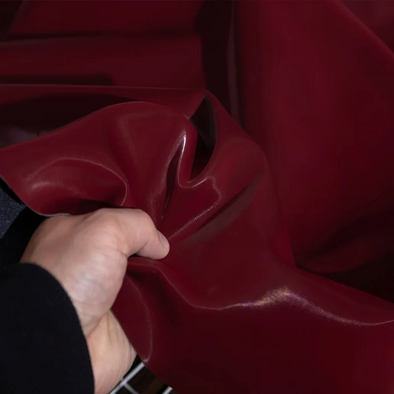 Mirror Burgundy PU Leather Fabric Wear-resisting Clothing Artificial Leather Fabric Sewing Material DIY Creative Clothing
