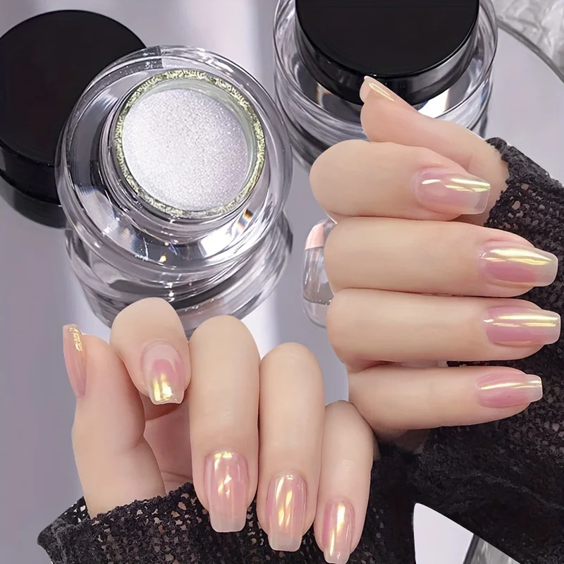 Glossy Moonlight Mirror Nail Powder White Aurora Chrome Dust Shiny Pearl Rubbing Powder Metallic Silver Effect Moonlight nail powder nail powder set