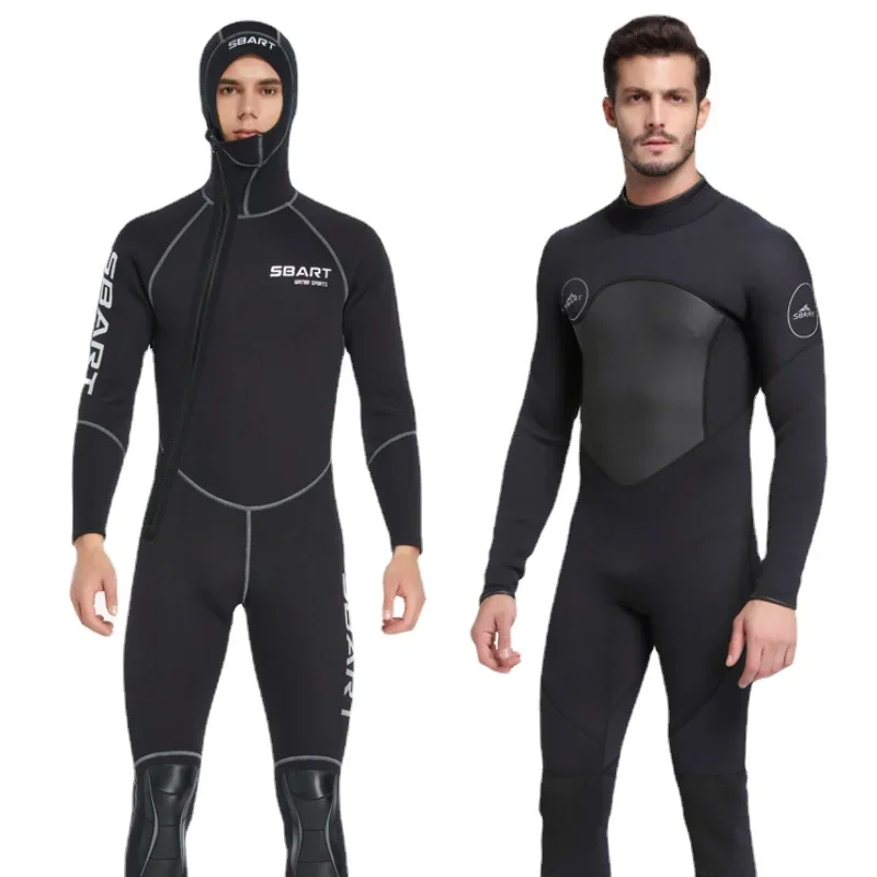 One-Piece Wetsuit with Hood and Fleece Deep Diving Semi-Dry Wetsuit with  Front Zipper Warm Wetsuit 7mm - AliExpress