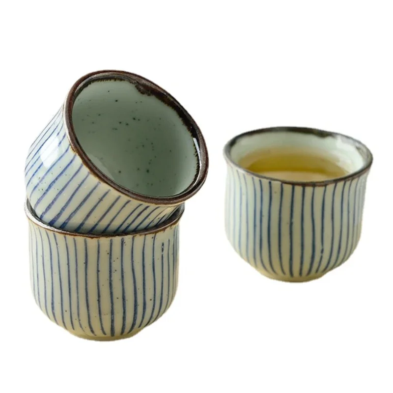 400ml Round Striped Sake Hip Flask Japan Korean Creative Hand-Painted Ceramic Bar Set 1 Pot 2/4 Cups Shochu Drinkware Bottle