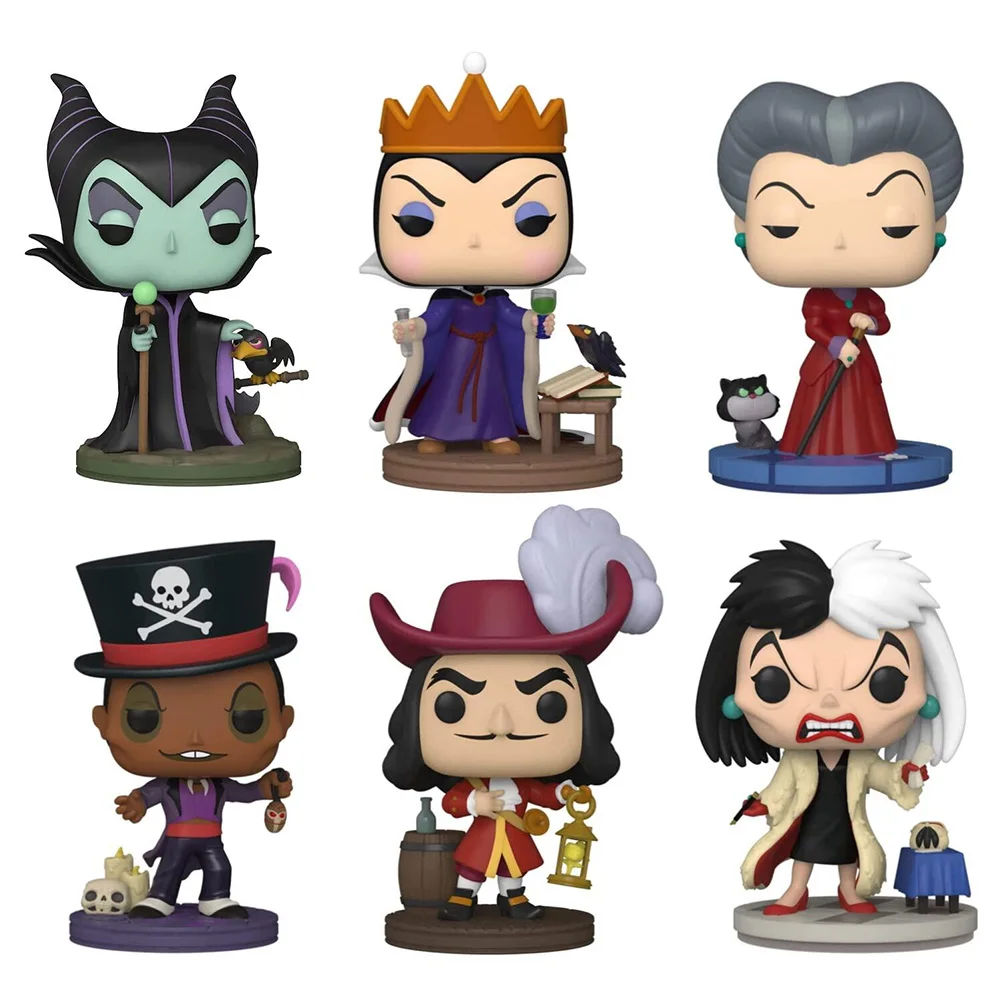 Funko Pop Disney Villians Captain Hook #1081 Evil Queen #1079 Lady Tremaine #1080 Cruella De Vil #1083 Vinyl Action Figures Dolls