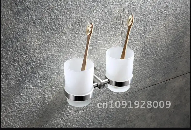 Toothbrush Double Cup Holder Sus304 Stainless Steel Glass Set Wall Mouth Accessories Cup Bathroom Holder Wash Mouthwash