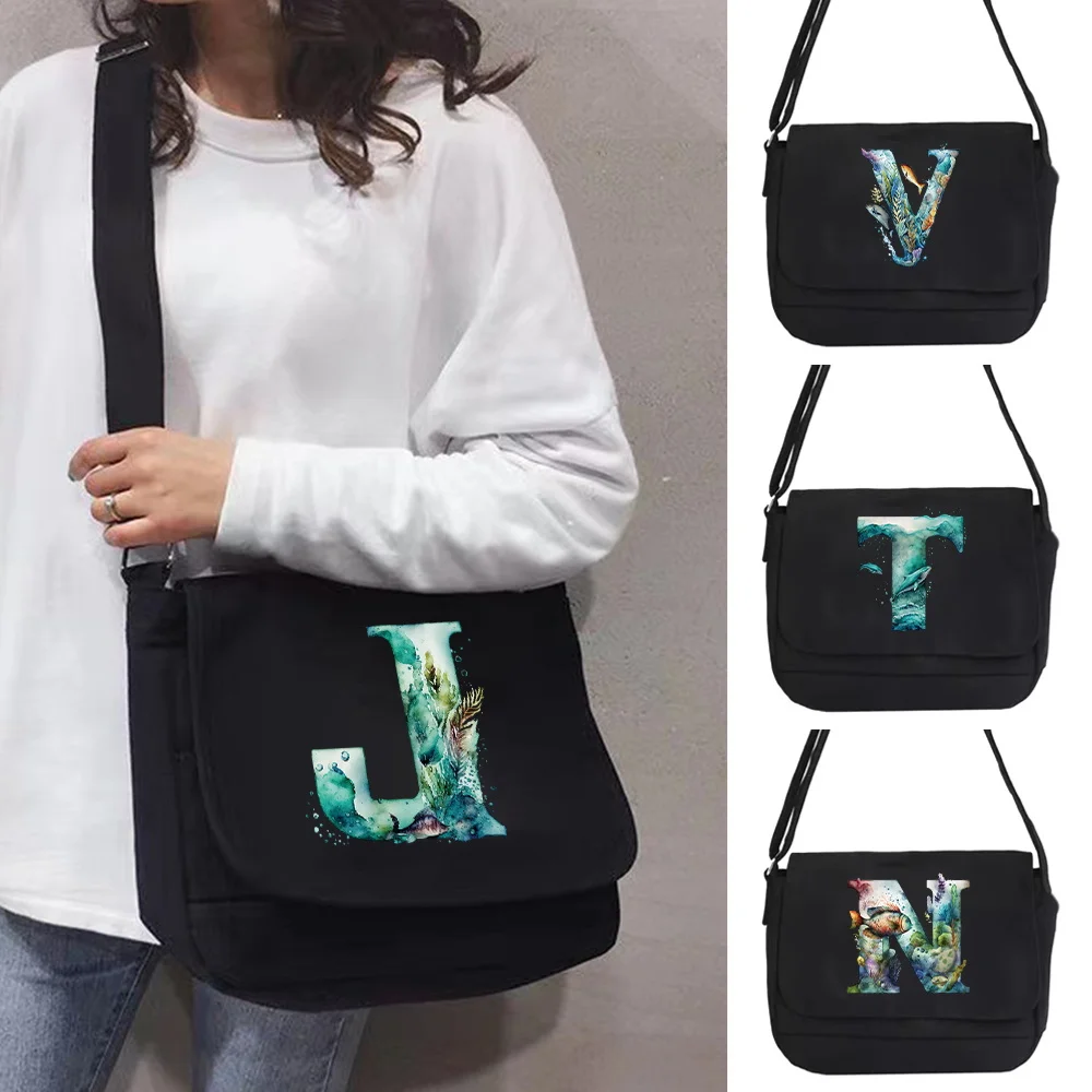 

2023 Trendy Fish Letter Print Large Capacity Travel Versatile Crossbody Bag for Men/women Simple and Lazy Canvas Shoulder Bag