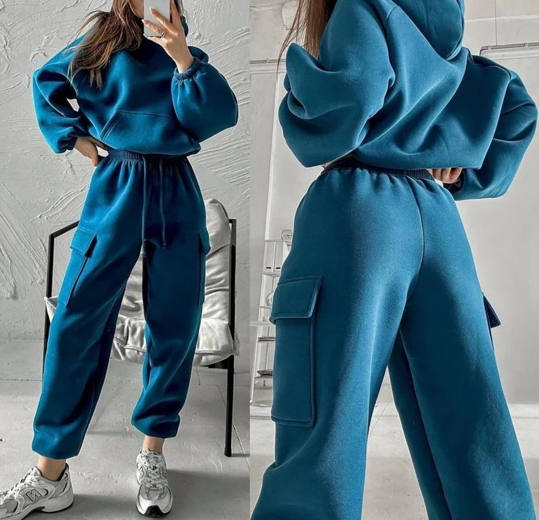 Casual Long Sleeved Hoodie and Pocket Drawstring Pants Sports Set, The Latest Fashion Hot Selling Women's Clothing color blocking piping top and drawstring pants set the latest best selling fashion casual sports high collar set of the year